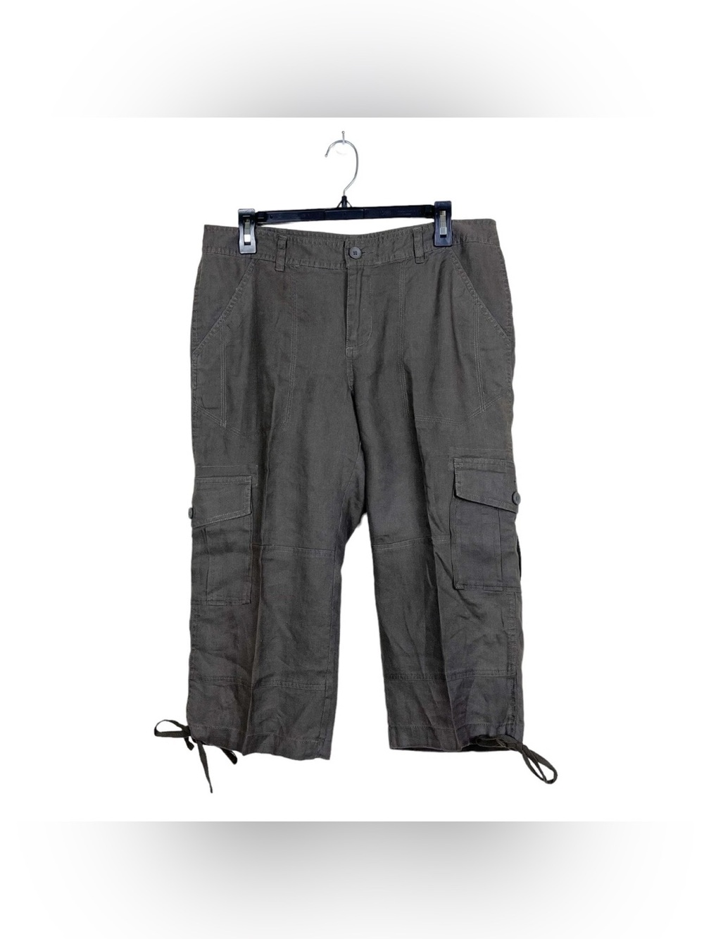 Banana Republic Martin Fit Linen Pants Olive Wide Leg Crop Cargo Pockets Size 12